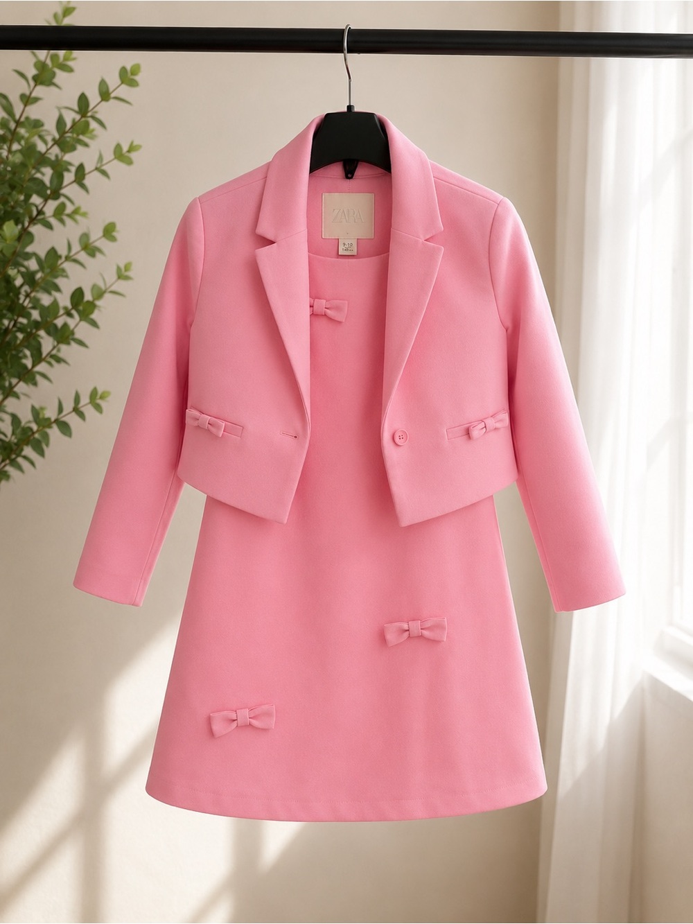 Zara Girls Pink Bow A-Line Dress with Cropped Blazer